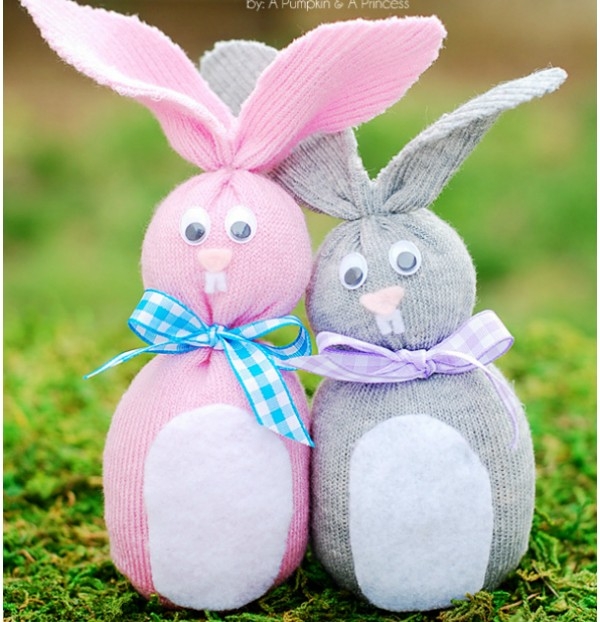 Colorful sock bunnies